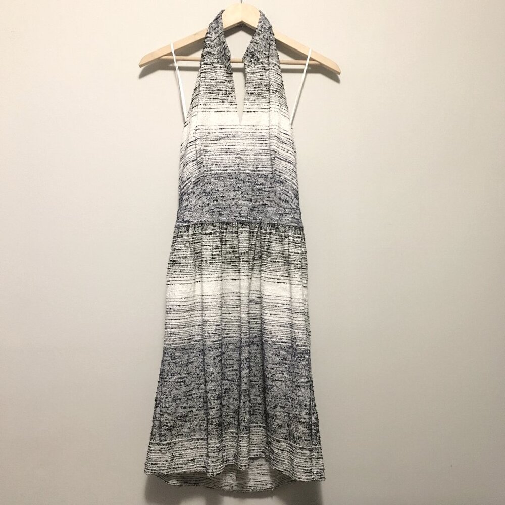 Luxury Amy Matto New York Blue & White Dithered Open Back Halter Dress